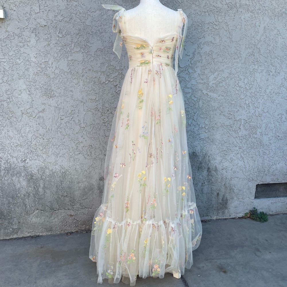 Tulle A-Line Spaghetti Straps Prom Dress Princess Embroidered Sz 4 - Picture 5 of 11